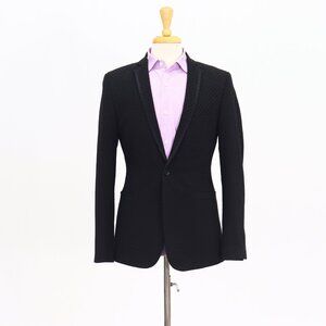 Topman 40R Black Blazer Sport Coat Jacket 1-Button Solid Y110